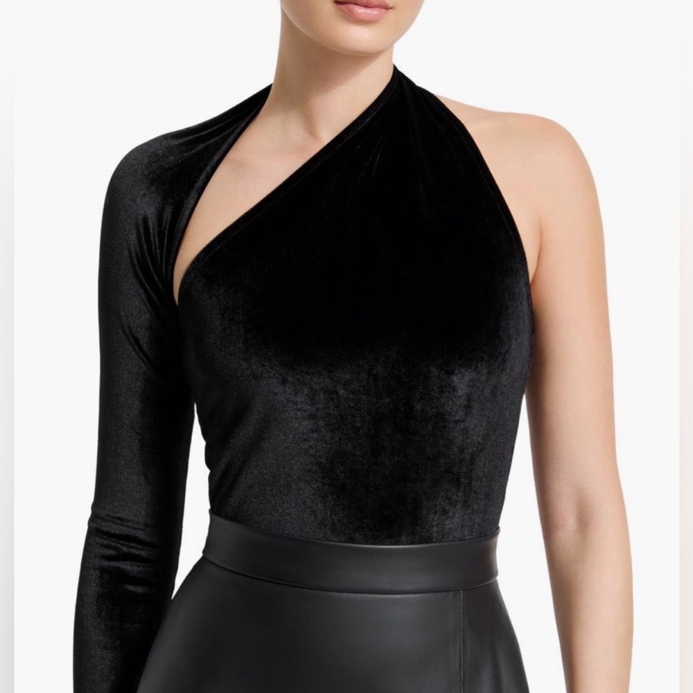 Marcella NYC One Shoulder Top Black Velvet Asymmetrical XS Going Out